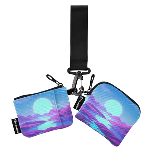 Childish Moon Purple Blue Gradient Damen Dual Wallets Visitenkartenetuis Slim Detachable Card Money Holder with Zipper Coin Pocket for Ladies 2 Packs tarjetas de crédito para von SyXIOP