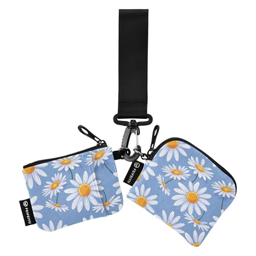 Daisy Blue Floral Damen Geldbörsen Kartenetuis Kleine Tragbare Karten-Organizer Geldbörse mit Handgelenkschlaufe für Damen 2 Stück de Mujer para tarjetas von SyXIOP