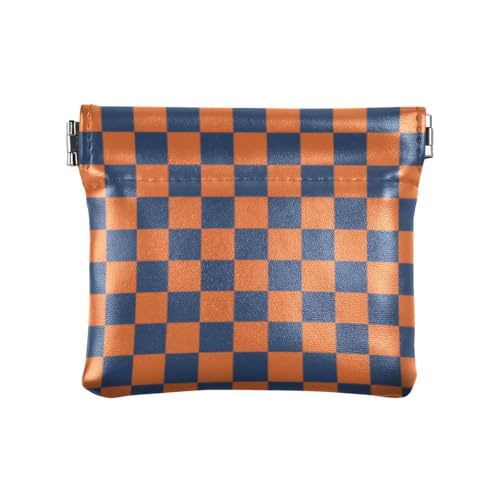 Damen-Geldbörse aus Leder, Orange und Blau, amerikanisches Karomuster, tragbar, Mini-Geldbörse für Damen, Monedas von SyXIOP