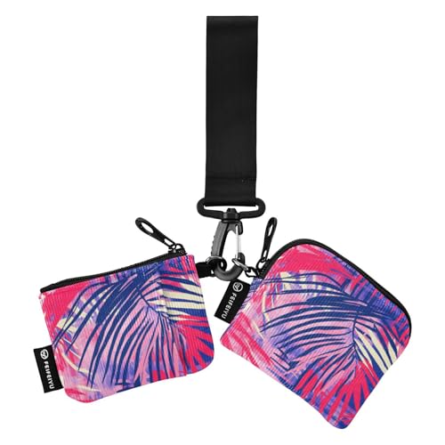 Damen-Geldbörsen mit tropischen Blättern, schlank, tragbar, Reißverschluss, Bargeld, Münzbörse mit Schlüsselanhänger, 2 Stück, Recto Verso von SyXIOP