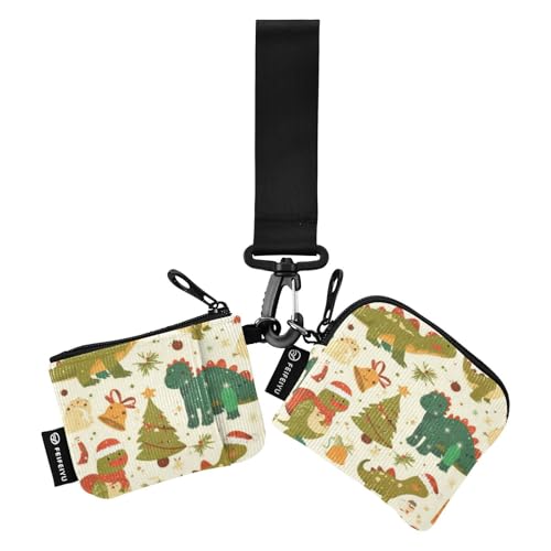 Damen-Geldbörsen mit weihnachtlichem Dino-Cartoon-Motiv, schlank, tragbar, Reißverschluss, Bargeld, Münzbörse mit Schlüsselanhänger, für Arbeit, Reisen, 2 Stück, Recto Verso von SyXIOP