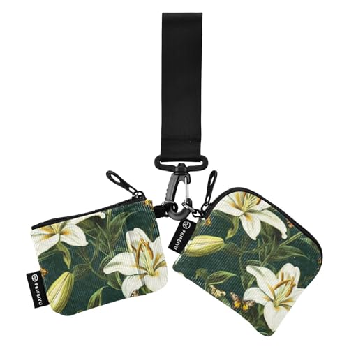 Damen-Geldorganizer, Motiv: weiße Calla-Lilienblumen, Mini-Geldhalter mit Reißverschlussfach für Damen, 2 Packungen Damen-Geldorganizer, Motiv: weiße Calla-Lilienblumen, Mini-Geldhalter mit Reißverschlussfach für Damen, 2 Packungen von SyXIOP