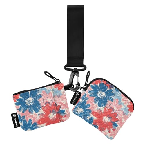 Damen-Geldorganizer, schmal, abnehmbar, mit Schlüsselanhänger, Rot und Blau, 2 Packungen von SyXIOP