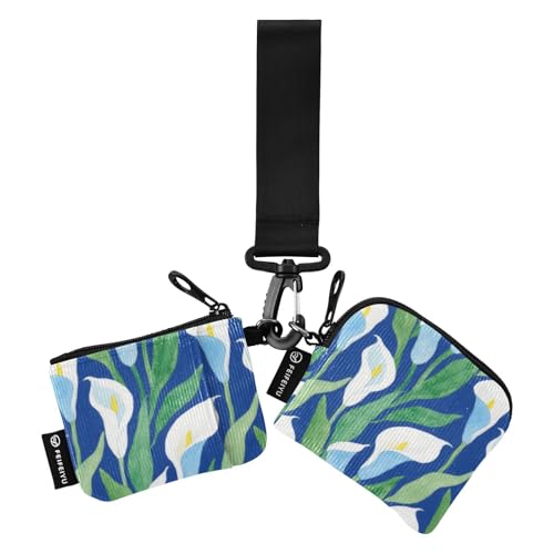 Damen-Geldorganizer mit Calla-Lilien-Blumen, kompakte Größe, Visitenkartenhalter mit Schlüsselanhänger, 2 Packungen von SyXIOP