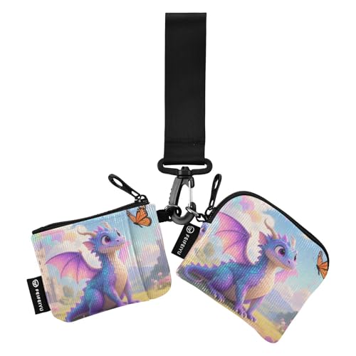 Damen-Geldorganizer mit niedlichem Cartoon-Drachen, klein, abnehmbar, Schlüsselhalter mit Schlüsselanhänger für den täglichen Gebrauch, 2 Stück, Recto Verso von SyXIOP