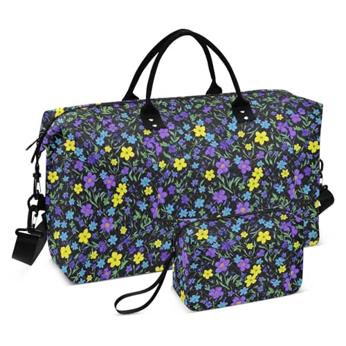 Dekorativer Wochenendbeutel mit verstellbarem Riemen für Trekking, großes Fassungsvermögen, Gelb-Violett, Motiv: Bolsa para viajar en Avion de Mujer von SyXIOP