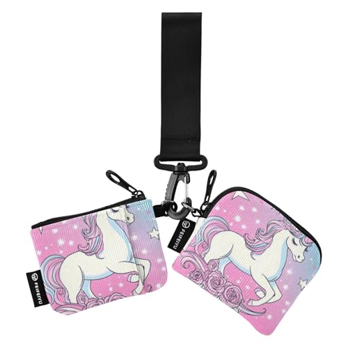 Dreamy Unicorns Magische Damen-Münzbeutel, Kartenhalter, niedlich, modisch, Kartenetui, Geld-Organizer mit Schlüsselanhänger, für Damen, 2 Packungen von SyXIOP