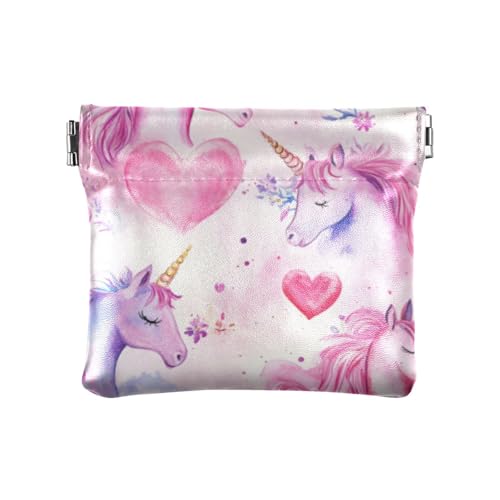 Einhörner Aquarell Herz Valentinstag Mode Damen Leder Münzgeldbörse Dekorative persönliche Gegenstände Organizer für Männer Frauen Reise Mondero para Mujer Pequeno von SyXIOP