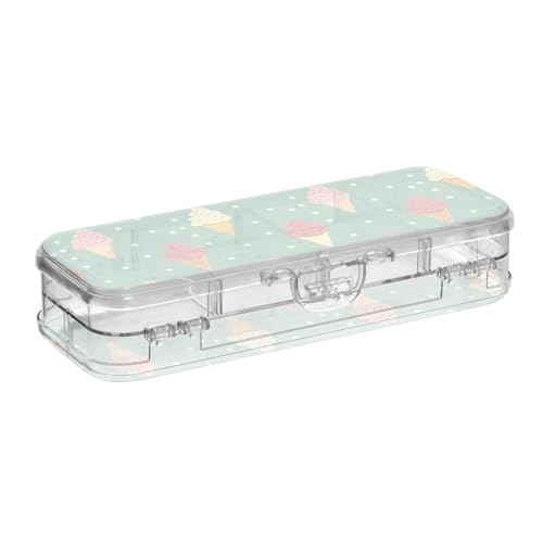 Federmäppchen mit Cartoon- und niedlichem Eiscreme-Design, transparent, doppelstöckig, Hartschalenetui, für die Schule, mit Schnappverschluss und Deckel Federmäppchen mit Cartoon- und niedlichem Eiscreme-Design, transparent, doppelstöckig, Hartschalenetui, für die Schule, mit Schnappverschluss und Deckel von SyXIOP