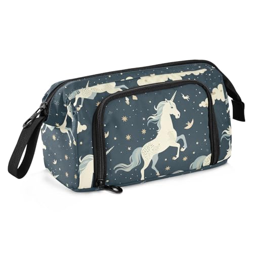Federmäppchen mit Cartoon- und niedlichen Einhörnern, Mitternachtsblau, großes Fassungsvermögen, Federmäppchen mit Griff, für Teenager, Jungen, adrette Schule von SyXIOP