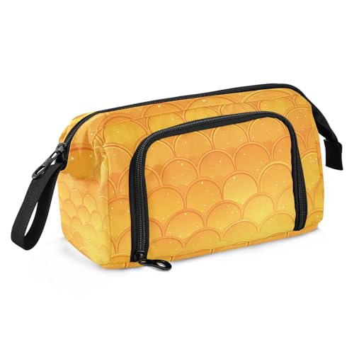 Federmäppchen mit Fischschuppen, großes Fassungsvermögen, Hartschalen-Federmäppchen mit Fach für Damen, Schulbedarf, Gelb von SyXIOP