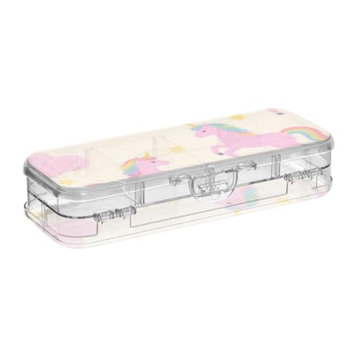Federmäppchen mit niedlichem Cartoon-Design, rosa Regenbogen-Einhörner, doppelstöckig, harte Stiftebox für Schule, mit Deckel Federmäppchen mit niedlichem Cartoon-Design, rosa Regenbogen-Einhörner, doppelstöckig, harte Stiftebox für Schule, mit Deckel von SyXIOP