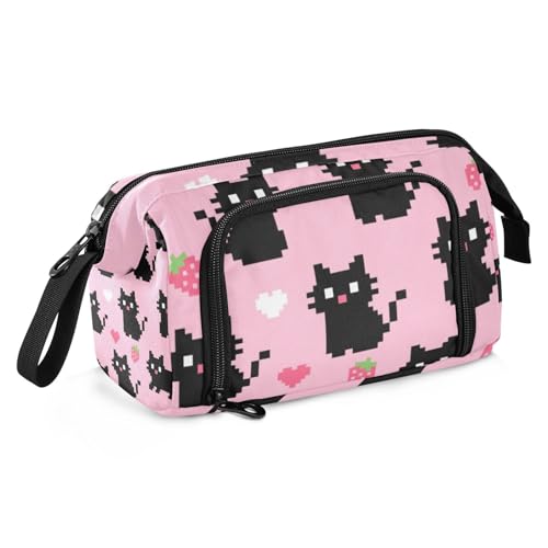 Federmäppchen mit niedlichem Cartoon-Motiv, schwarze Pixel-Katze, großes Fassungsvermögen, Schreibwaren-Tasche, leicht, für Teenager, Schulbedarf Federmäppchen mit niedlichem Cartoon-Motiv, schwarze Pixel-Katze, großes Fassungsvermögen, Schreibwaren-Tasche, leicht, für Teenager, Schulbedarf von SyXIOP