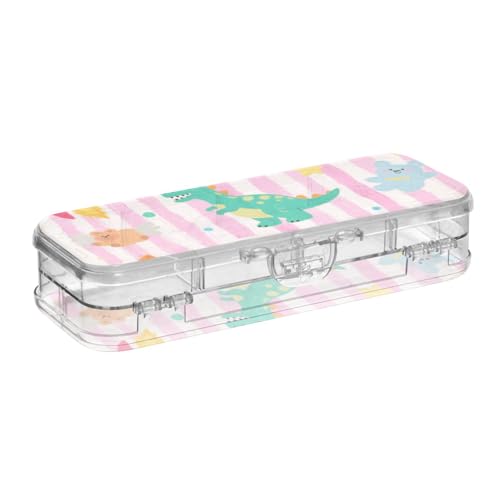 Federmäppchen mit niedlichem Dinosaurier-Raketen-Design, Kunststoff, transparent, doppelstöckig, transparent, hart für die Schule, mit Schnappdeckel von SyXIOP