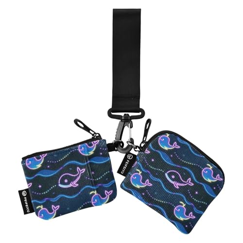 Fluoreszierender Wal-Blaue Wellen-Damen-Brieftaschen, Visitenkartenetui, kompakte Größe, Kreditkartenetui, mit Schlüsselanhänger, für Damen, 2 Stück Fluoreszierender Wal-Blaue Wellen-Damen-Brieftaschen, Visitenkartenetui, kompakte Größe, Kreditkartenetui, mit Schlüsselanhänger, für Damen, 2 Stück von SyXIOP