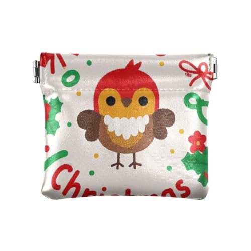 Frohe Weihnachten Cartoon Vogel Mode PU Leder Kleingeld Geldbörse mit Verschluss für Frauen de Tela para Mujer von SyXIOP