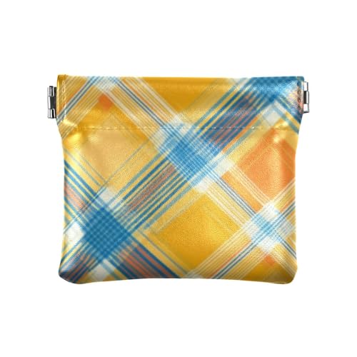 Gelbe Linien Karierte Mode Damen Leder Münzbörse Dekorative Mini Make-up Tasche für Männer Frauen Reisen Bolsa Pequena Para Monedas von SyXIOP
