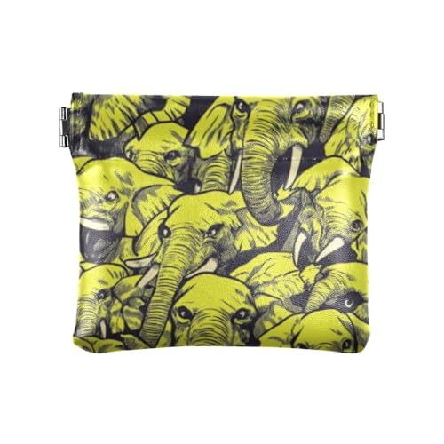 Gelbe Skizze Elefanten Mode Frauen Leder Münzgeldbörse Praktische Kleingeld Geldbörse mit Verschluss für Männer Frauen Reise Mondero Para Cambio von SyXIOP