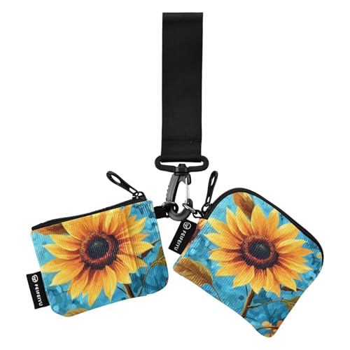 Gelbe Sonnenblume Damen Münzgeldbörse Kartenhalter kompakte Größe Münzgeldbörse Kleingeldhalter mit Schlüsselanhänger für den täglichen Gebrauch 2 Packungen monedero para tarjetas de credito von SyXIOP