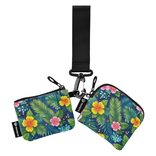 Geldorganizer für Damen, tropisches Blatt, bunt, großes Fassungsvermögen, Handgelenktasche, Schlüsselhalter mit Reißverschlusstasche für Damen, 2 Packungen Geldorganizer für Damen, tropisches Blatt, bunt, großes Fassungsvermögen, Handgelenktasche, Schlüsselhalter mit Reißverschlusstasche für Damen, 2 Packungen von SyXIOP