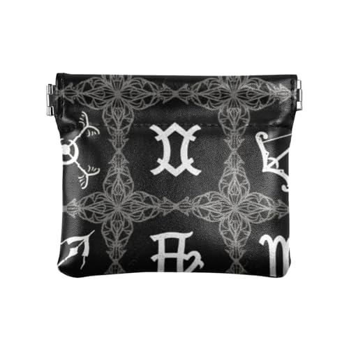 Gothic Sternbild Schwarz Weiß Mode Damen PU Leder Münzgeldbörse Einzigartiger Verschluss Geldbörse Kartenhalter für Männer Frauen Reise soporte de monedas para von SyXIOP