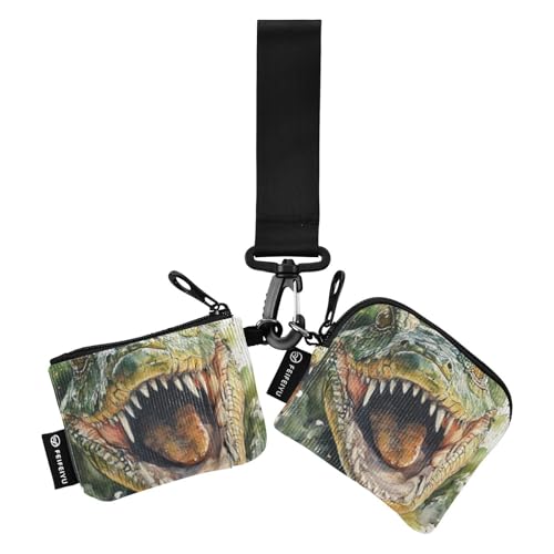 Green Fierce Dinosaurier Damen Münzgeldbörsen Kartenetuis Mini Mode Kleingeld Geldbörse Geldbörse mit Armband für Frauen 2 Stück Billetera para tarjetas de Mujer von SyXIOP