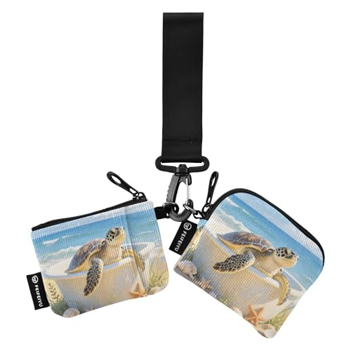 Green Turtle Damen Kartenetuis Kleingeldhalter Kleiner abnehmbarer Kartenhalter mit Schlüsselanhänger für den täglichen Gebrauch 2 Packungen monedero Porta tarjetas para Mujer von SyXIOP