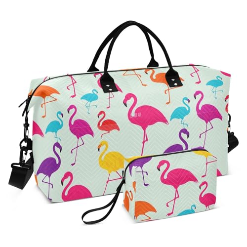 Grüne Cartoon-Flamingo-Silhouette, dekorative Tragetasche und Gepäck, Turnbeutel mit verstellbarem Riemen für Reisen, 2-teiliges Set Grüne Cartoon-Flamingo-Silhouette, dekorative Tragetasche und Gepäck, Turnbeutel mit verstellbarem Riemen für Reisen, 2-teiliges Set von SyXIOP