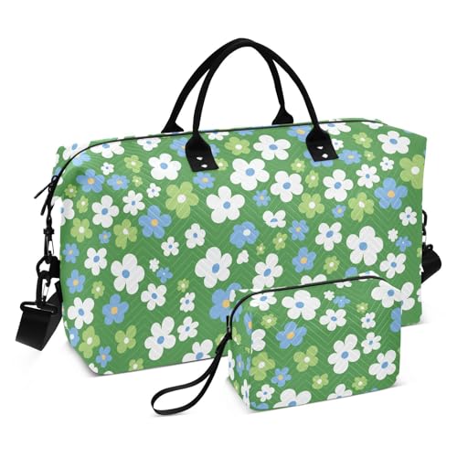 Grüne weiße und blaue Blumen dekorative Wochenendtasche Sport Turnbeutel mit verstellbarem Gurt für Workout Multifunktional Bolso de para Mujer Avion von SyXIOP
