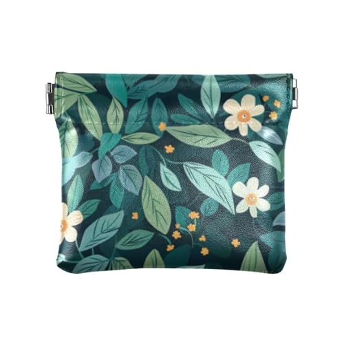 Guarda Monedas Para Carro Münzgeldbörse aus PU-Leder mit weißen Gänseblümchen und grünen Blättern von SyXIOP