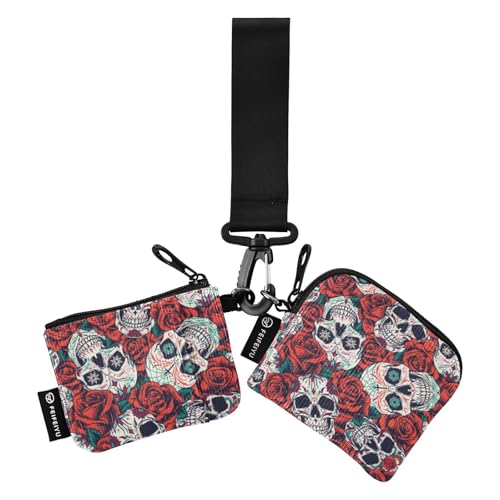 Halloween Red Rose Skulls Women Credit Card Case Coin Purse Small Portable Credit Card Wallet Organizer with Keychain for Woman 2 Packs de Mujer para tarjetas von SyXIOP
