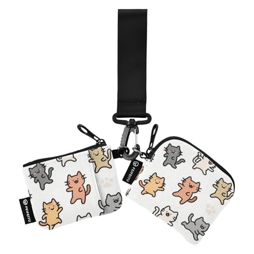 Happy Cute Cat Bunte Damen-Brieftaschen Visitenkartenetuis Mini Mode Kleingeld Geldbörse Schlüsselhalter mit Schlüsselanhänger für Arbeit Reisen 2 Stück Tarjeteros para Mujer von SyXIOP