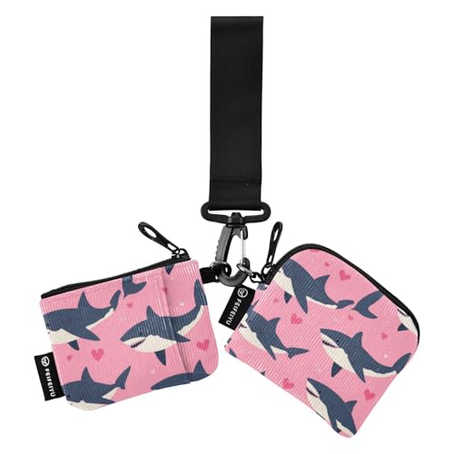 Happy Valentine Cartoon Shark Fish Pink Dual Coin Purse Credit Card Holder Wallet Compact Size Zipper Cash Coin Purse with Keychain for Women 2 Pcs para Meter tarjetas de credito von SyXIOP