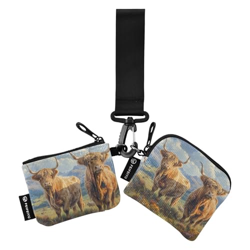 Highland Cattle Wild Cartoon Dual Wristlet Wallets for Women Minimalist Card Money Holder with Zipper Pocket for Woman 2 Packs billetera de Mujer para tarjetas von SyXIOP