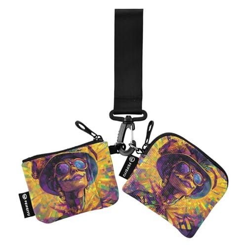 Iris Plaid Let's Party Mardi Gras Dual Coin Purse Credit Card Holder Wallet Slim Portable Identity Card Protector with Wristlet Strap for Woman 2 Packs billetera de Mujer para tarjetas von SyXIOP