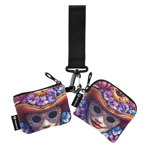 Irises Perlen Maske Donut Hut Karneval Damen Münzgeldbörsen Kartenetuis klein abnehmbare Kreditkartenetui Organizer mit Handgelenkschlaufe für Damen 2 Stück Tarjetas de credito para von SyXIOP