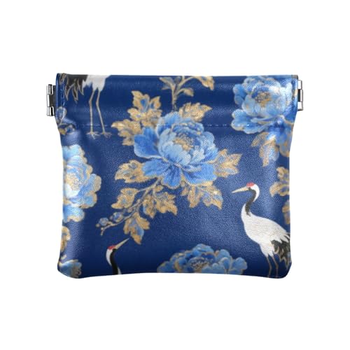 Japanische Geldbörse mit blau-blühendem Kranich, modisch, für Damen, klein, Leder, einzigartige Karten-Schlüssel-Organizer für Männer und Frauen, Reisen, Monedero Pequeno para Mujer von SyXIOP