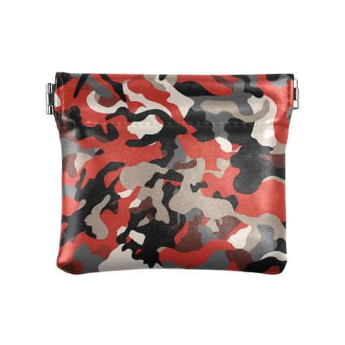 Kleine Geldbörse aus Leder, Camouflage, Rot, für Damen, tragbar, Organisationstasche für Männer und Frauen, Reisen, Monedero para cambio von SyXIOP