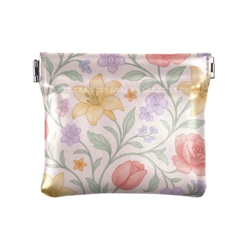 Kleine Geldbörse aus Leder, Retro, Pastellfarben, Blumenmuster, dekorativ, Mini-Geldbörse für Kleingeld, Münzfach für Damen, Monedero para Hombre von SyXIOP