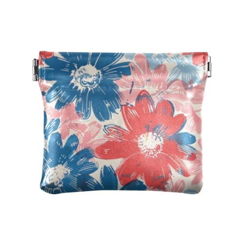 Kleine Geldbörse aus Leder mit roten und blauen Blumen für Damen, einzigartige Mini-Münzgeldbörse für Damen, mondero de Tela para Mujer von SyXIOP