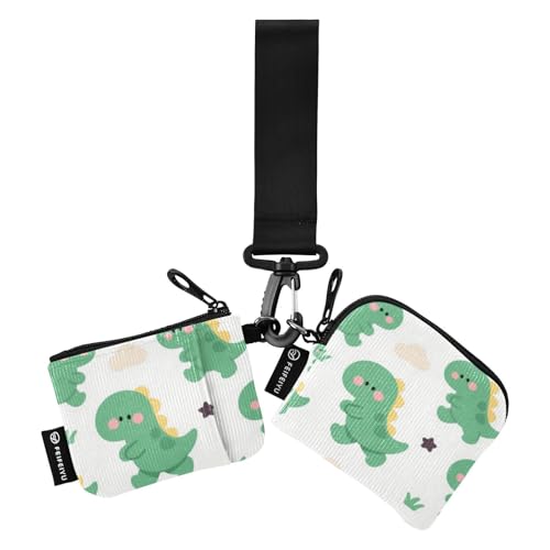 Kreditkartenetui für Damen, niedliches Cartoon-Motiv, Grün, Dinosaurier, kompakte Größe, Münzgeldbörse, Kleingeldhalter mit Schlüsselanhänger für den täglichen Gebrauch, 2 Stück von SyXIOP