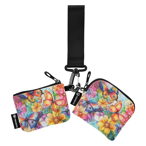 Lebendige Farben, Blumen, Schmetterlinge, Doppelhandgelenk-Geldbörsen für Damen, kompakte Größe, Kartenhalter mit Schlüsselanhänger, für Damen, 2 Packungen de credito para Hombre von SyXIOP