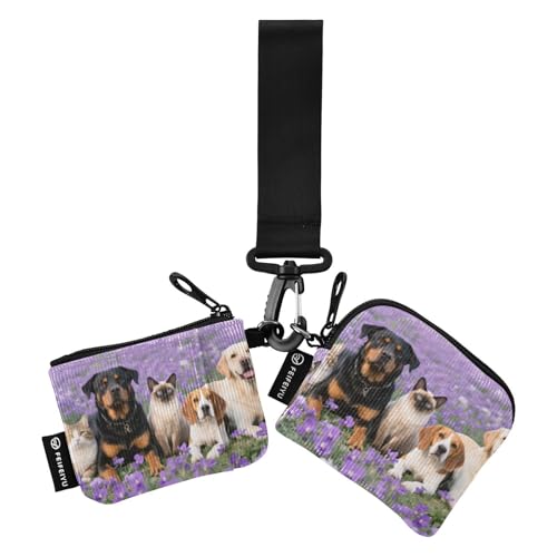Lila Hund Lavendel Damen Münzgeldbörsen Kartenetuis Mini Mode Kleingeld Geldbörse Geldbörse mit Schlüsselanhänger für Frauen 2 Stück Geldbörse Para Tarjetas von SyXIOP
