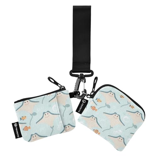 Manta Ray Fish Hellblau Damen Kleingeldbörse Kartenhüllen Slim Portable Identity Card Protector mit Schlüsselanhänger für den täglichen Gebrauch 2 Stück Tarjeteros para Mujer von SyXIOP