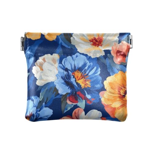 Marineblaue Pfingstrosen-Blumen, modische Damen-Münzgeldbörse, PU-Leder, wasserdicht, Mini-Geldbörse für Männer und Frauen, Reisen von SyXIOP