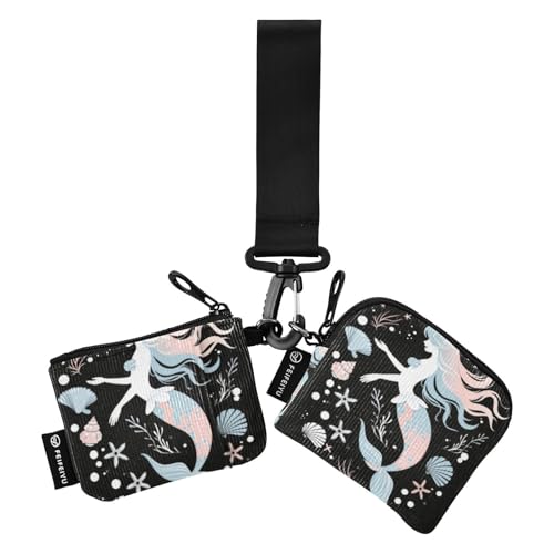 Meerjungfrau Silhouette Muschel Seestern Schwarz Damen Münztaschen Kartenhalter Minimalistische Reißverschluss Münzbörse Geldbörse Geldbörse Geldbörse mit Reißverschluss Münzfach für den täglichen von SyXIOP