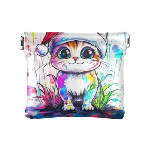 Merry Christmas Ästhetische amerikanische Kurzhaar-Katze, modisch, Damen, Leder, Münzgeldbörse, Geldbörse, wasserdicht, Kleingeldhalter, Karten-Organizer für Männer und Frauen, Reisen, Mondero, Chico von SyXIOP