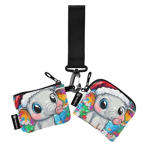 Merry Christmas Ästhetischer Elefant Damen Kartenetuis Kleingeldhalter Minimalistische Kreditkartenetui Organizer mit Reißverschlusstasche für Frauen 2 Stück Billeteras Para von SyXIOP