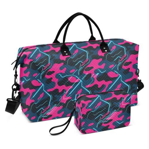 Moderne Tarnung Magenta Schwarz Licht Dekorative Gepäck Reisetasche Turnbeutel mit verstellbarem Gurt für Geschäftsreisen Multifunktional Bolsas Grandes para Mujer von SyXIOP