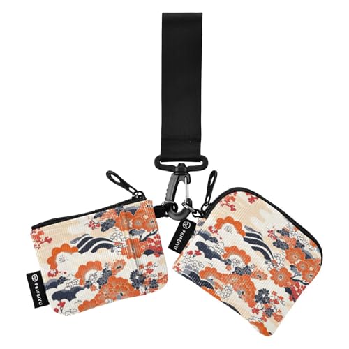 Münzbeutel für Damen, japanischer Stil, Blumenbäume, Berg, Kartenhalter, großes Fassungsvermögen, Visitenkartenhalter mit Schlüsselanhänger für Damen, 2 Stück von SyXIOP